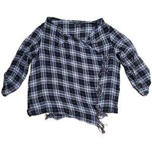 Torrid Plaid Open Cardigan Women's Size 2 Black White Distressed Fringe
